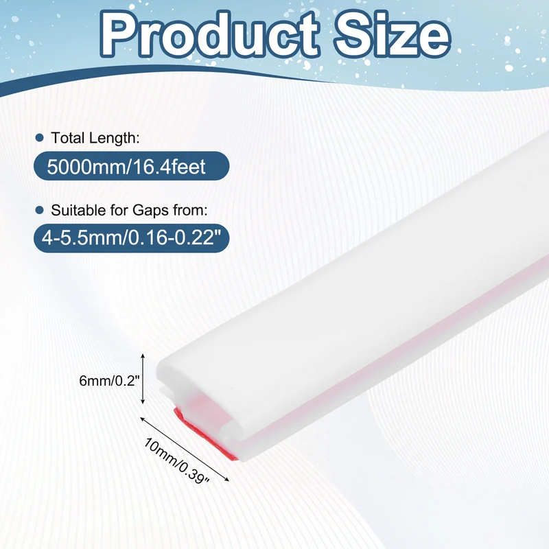Weather Stripping Seal Strip - Door Seal Strip Fits 4-5.5mm Gap, White