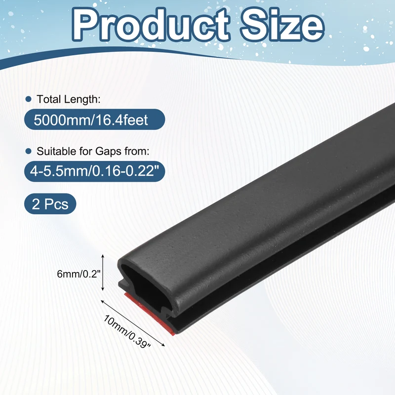 Weather Stripping Seal Strip - 2Pcs Door Seal Strip Fits 4-5.5mm Gap, Black