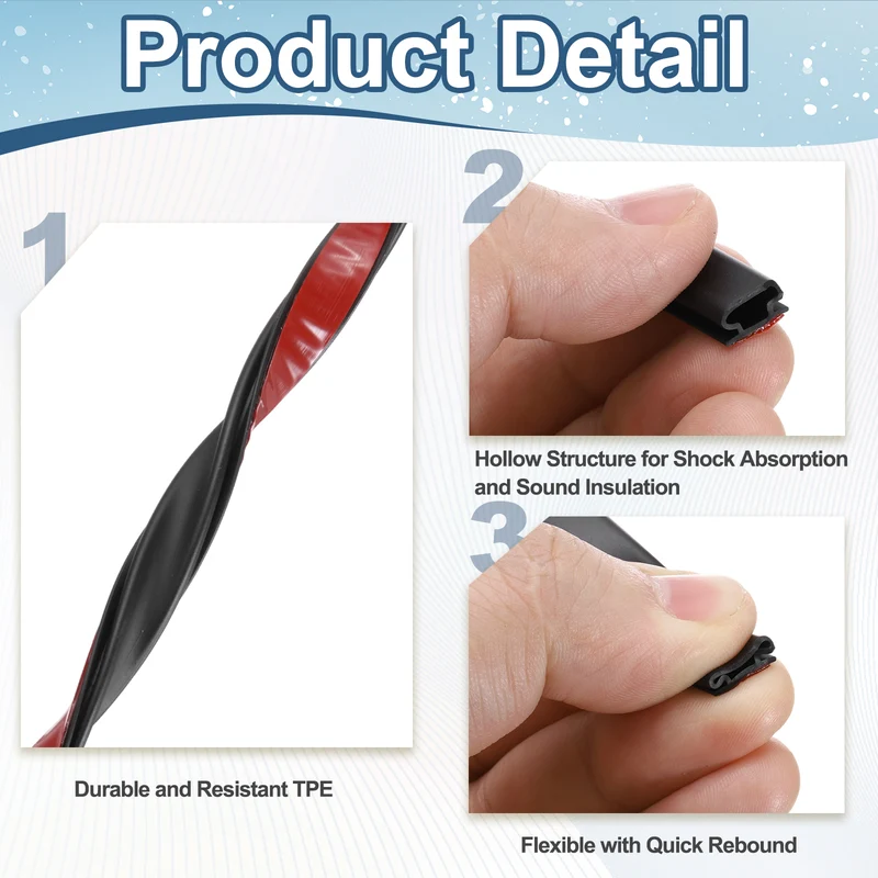Weather Stripping Seal Strip - 2Pcs Door Seal Strip Fits 4-5.5mm Gap, Black