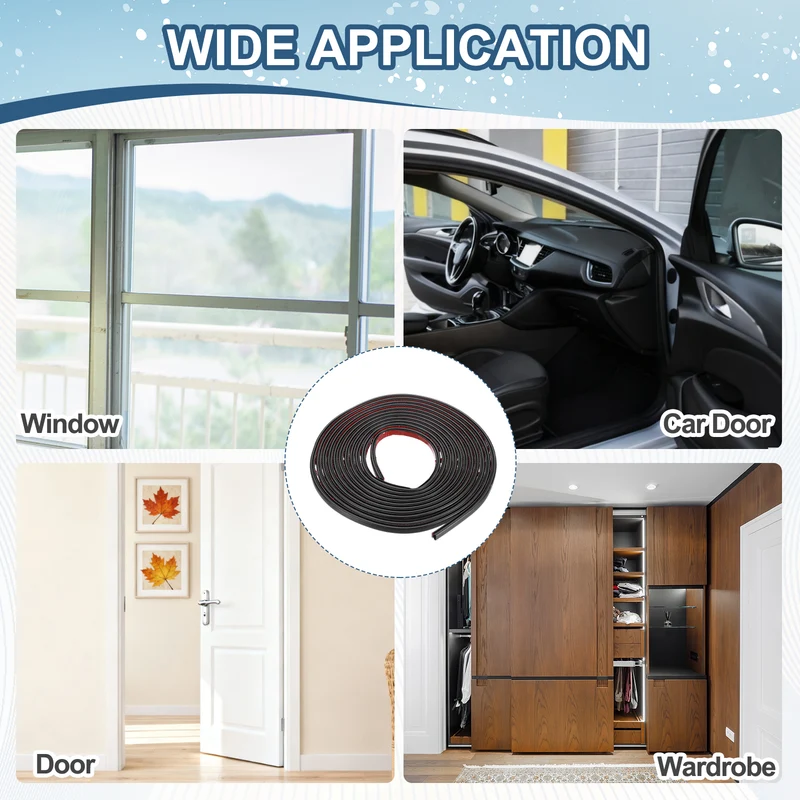 Weather Stripping Seal Strip - Door Seal Strip Fits 4-5.5mm Gap, Black