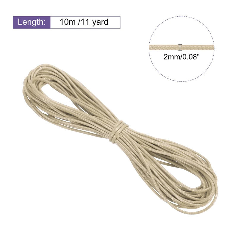 Light Tan 2mm Waxed Cord 11 Yard Wax Bead Thread String for Jewelry Make