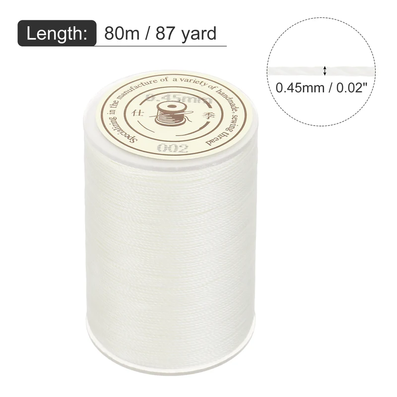Waxed Cord 0.45mm Waxed Thread 87 Yard Wax String Leather Cord (White)