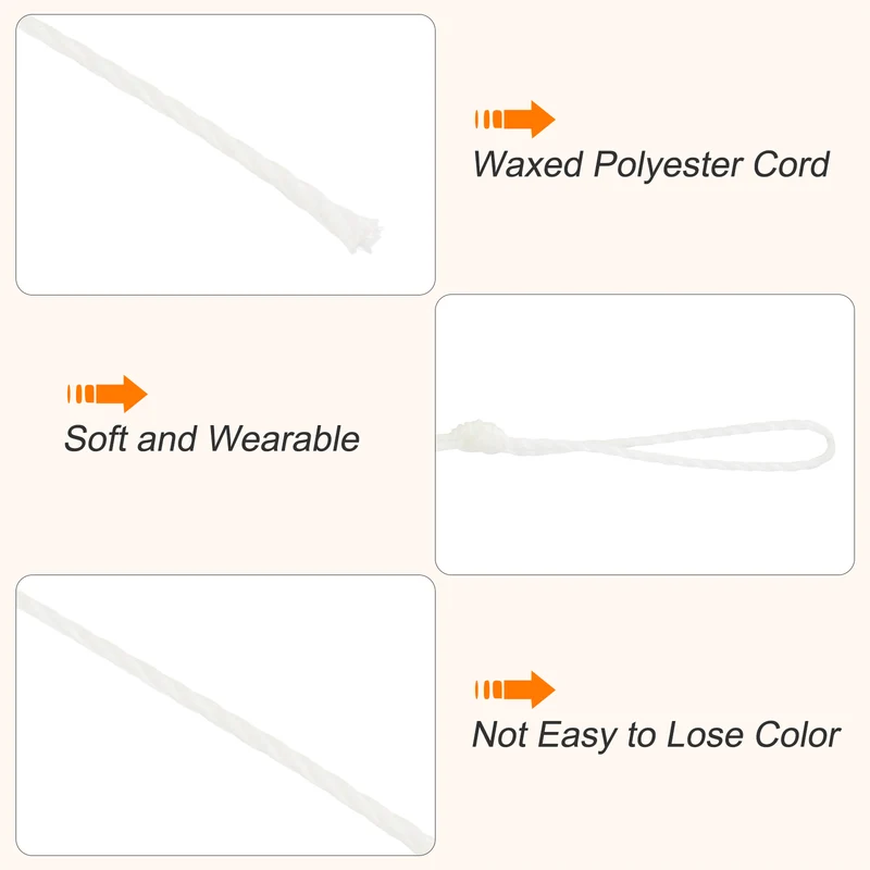 Waxed Cord 0.45mm Waxed Thread 87 Yard Wax String Leather Cord (White)