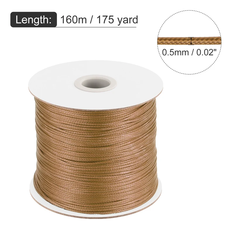 Light Brown 0.5mm Waxed Cord 175 Yard Wax Bead Thread String for Jewelry Making