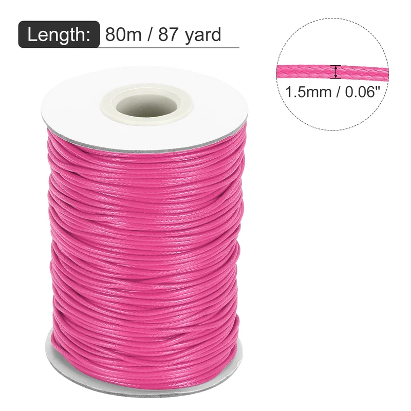 Waxed Cord 1.5mm Waxed Thread 87 Yard Wax String Leather Cord (Dark Pink)
