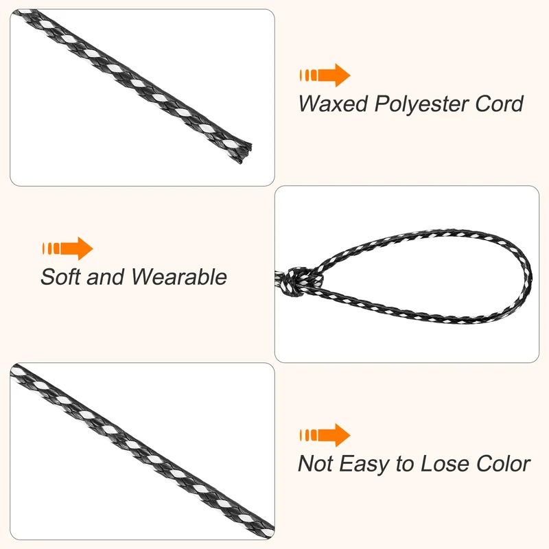 Waxed Cord 2mm Waxed Thread 87 Yard Wax String Leather Cord (Black/White)
