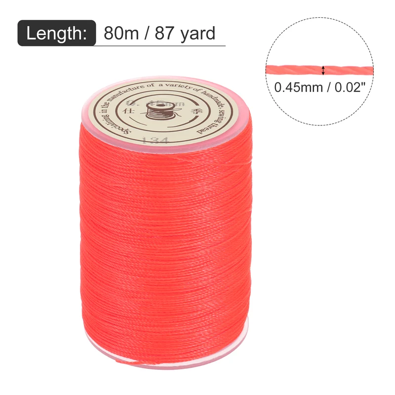 Waxed Cord 0.45mm Waxed Thread 87 Yard Wax String Leather Cord (Orange-Red)