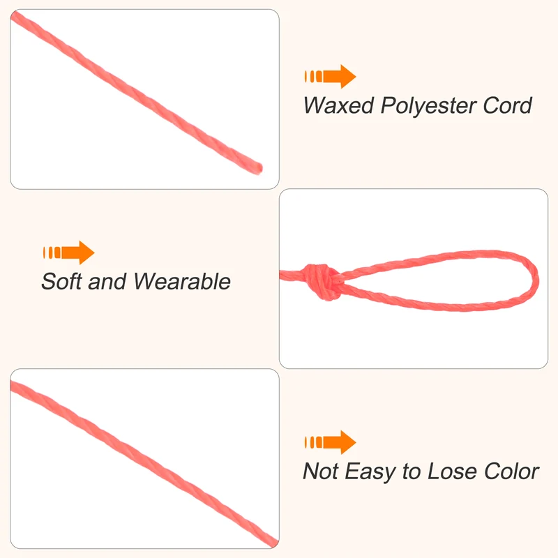 Waxed Cord 0.45mm Waxed Thread 87 Yard Wax String Leather Cord (Orange-Red)