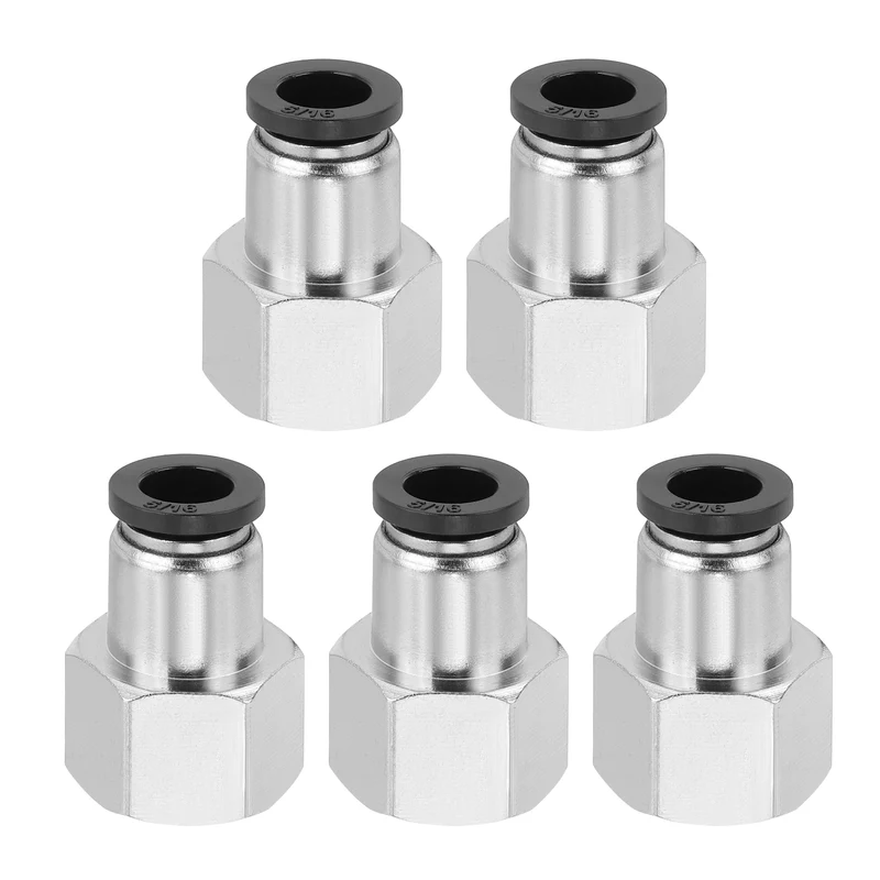 5 Pcs NPT Female 5/16 Inch OD x 3/8" NPT Thread Push to Connect Fittings, Black