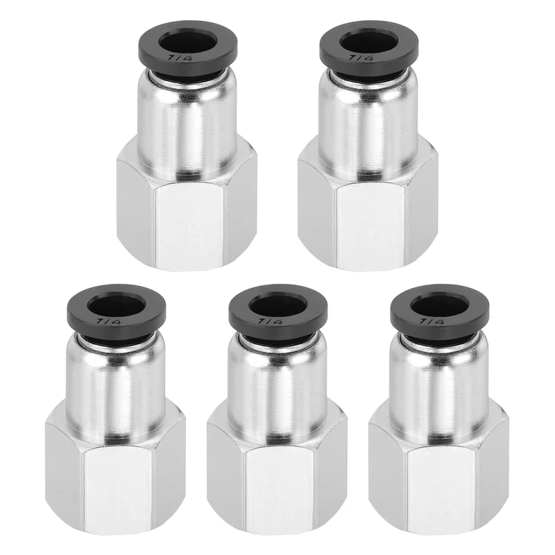 5 Pcs NPT Female 1/4 Inch OD x 1/4" NPT Thread Push to Connect Fittings, Black