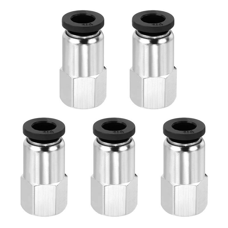 5 Pcs NPT Female 1/4 Inch OD x 1/8" NPT Thread Push to Connect Fittings, Black