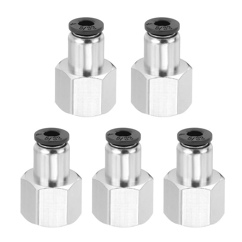 5 Pcs NPT Female 5/32 Inch OD x 1/4" NPT Thread Push to Connect Fittings, Black