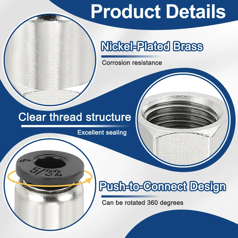 5 Pcs NPT Female 5/32 Inch OD x 1/4" NPT Thread Push to Connect Fittings, Black