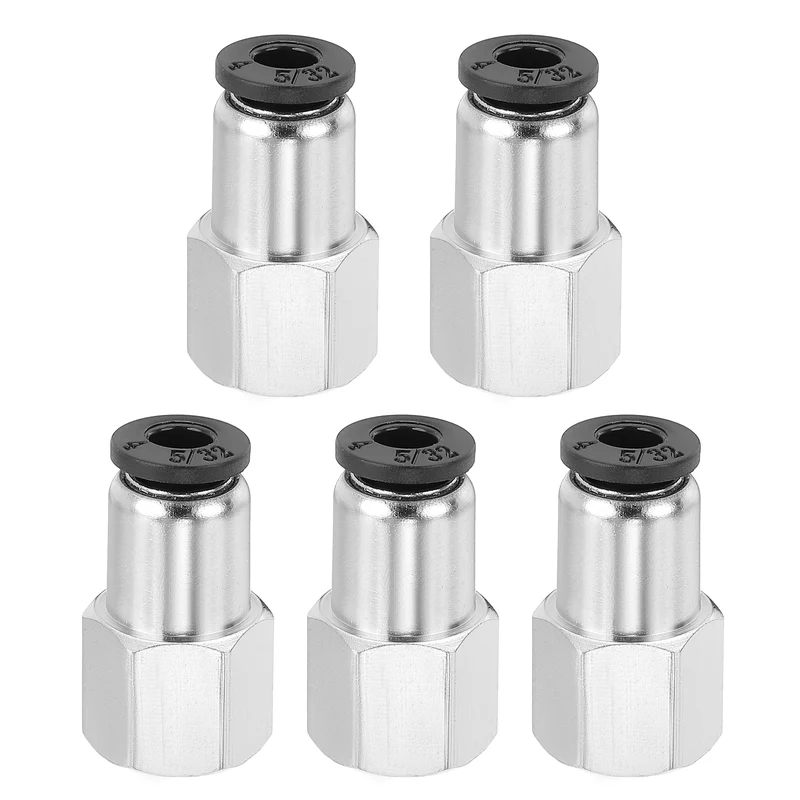 5 Pcs NPT Female 5/32 Inch OD x 1/8" NPT Thread Push to Connect Fittings, Black