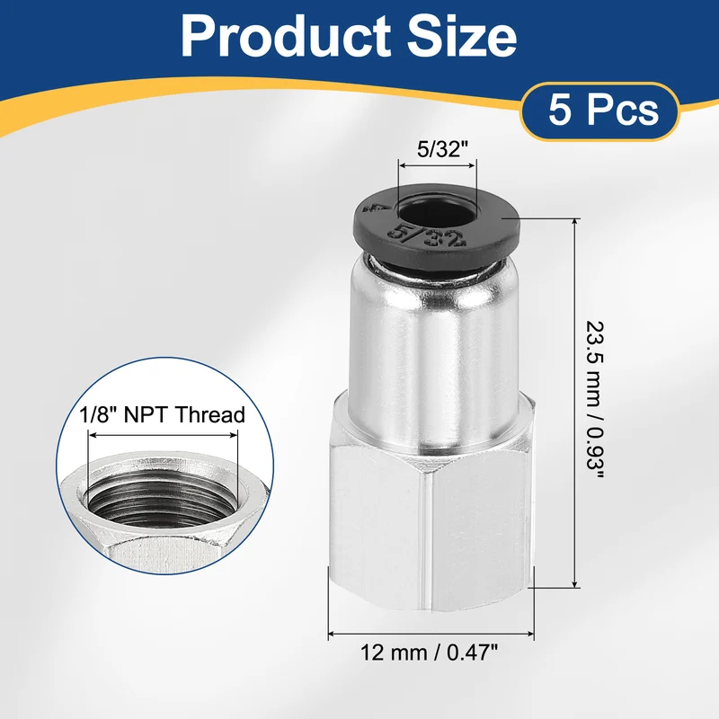 5 Pcs NPT Female 5/32 Inch OD x 1/8" NPT Thread Push to Connect Fittings, Black