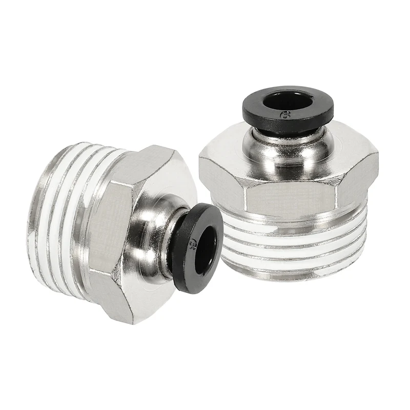 2 Pcs NPT Male 6mm Tube OD x 1/2" NPT Thread Push to Connect Fittings, Black