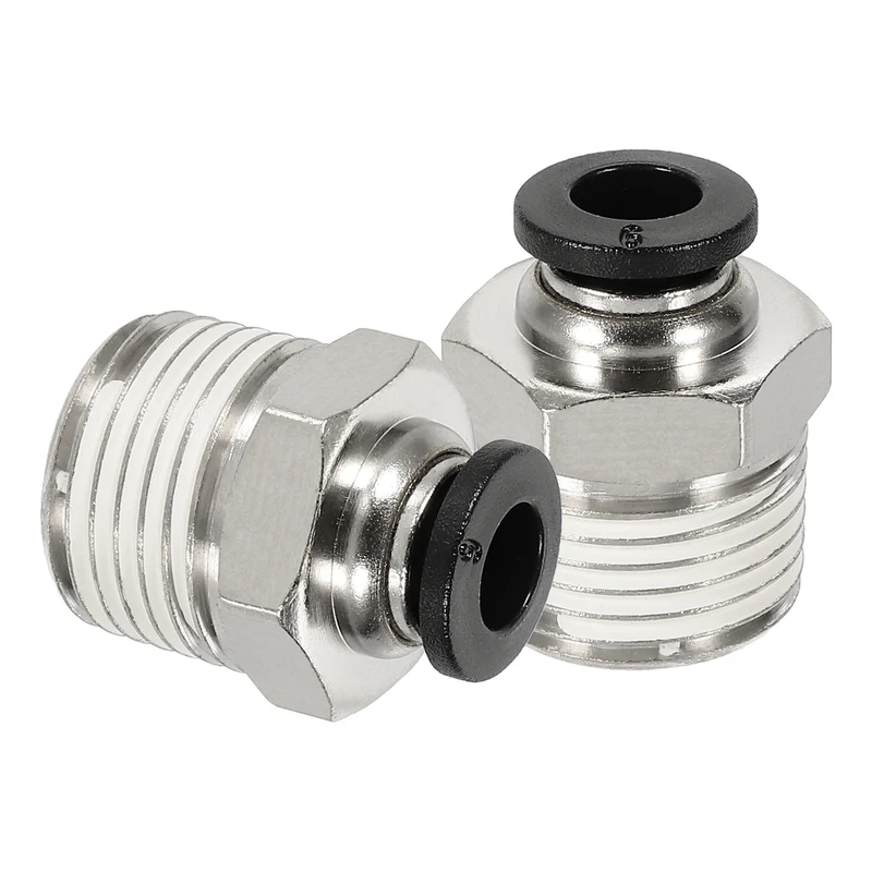 2 Pcs NPT Male 6mm Tube OD x 3/8" NPT Thread Push to Connect Fittings, Black