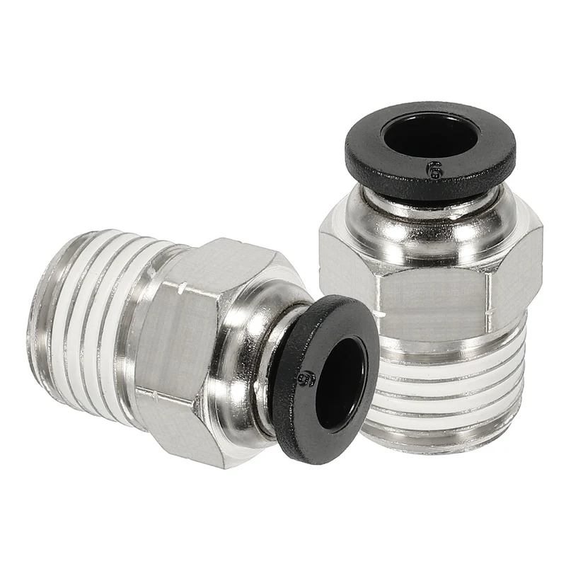 2 Pcs NPT Male 6mm Tube OD x 1/4" NPT Thread Push to Connect Fittings, Black