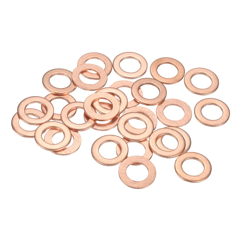 30 Pcs Flat Copper Washers, 8x14x1mm Copper Flat Sealing Crush Ring Washers