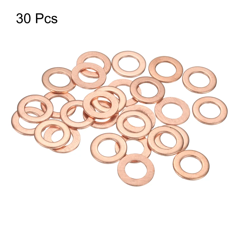 30 Pcs Flat Copper Washers, 8x14x1mm Copper Flat Sealing Crush Ring Washers