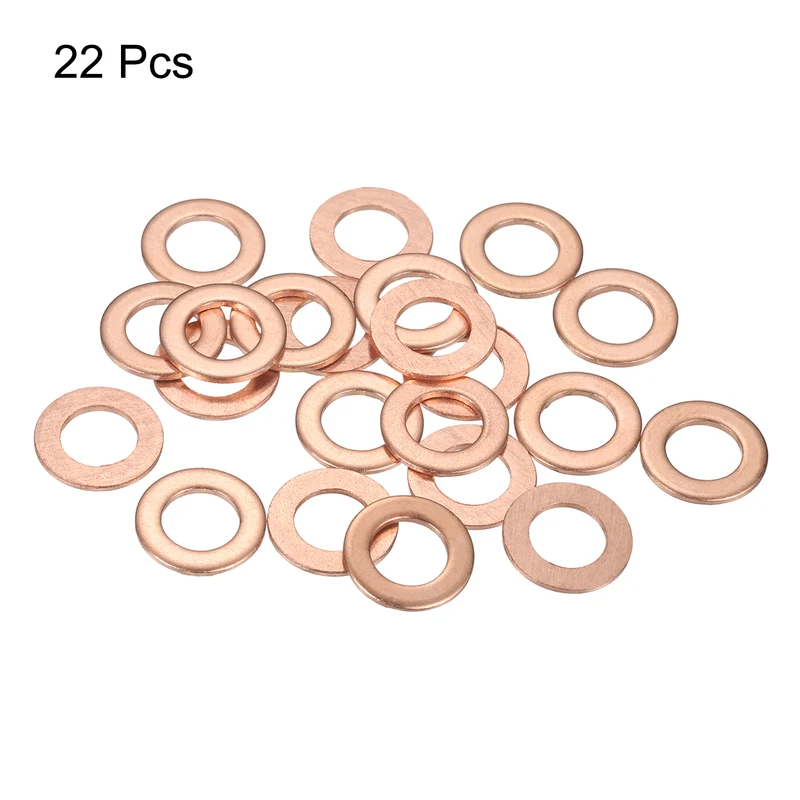 22 Pcs Flat Copper Washers, 8x14x1mm Copper Flat Sealing Crush Ring Washers