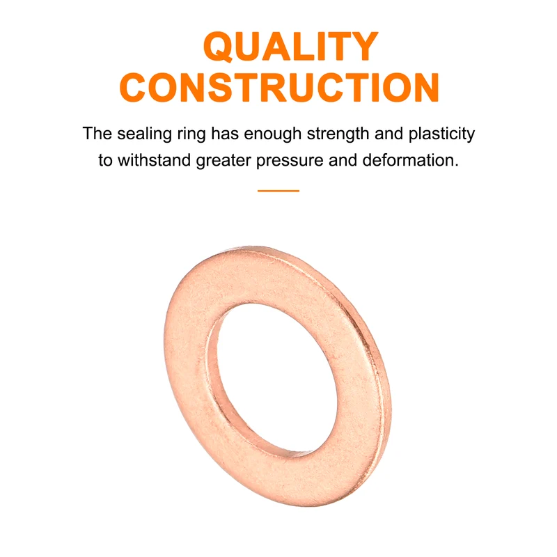 22 Pcs Flat Copper Washers, 8x14x1mm Copper Flat Sealing Crush Ring Washers