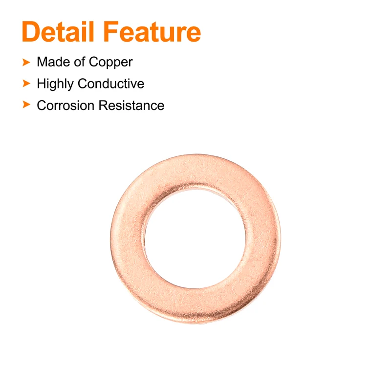 22 Pcs Flat Copper Washers, 8x14x1mm Copper Flat Sealing Crush Ring Washers
