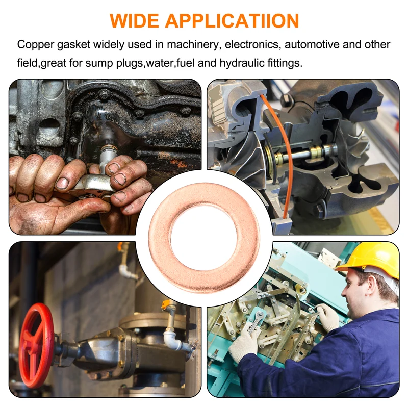 22 Pcs Flat Copper Washers, 8x14x1mm Copper Flat Sealing Crush Ring Washers