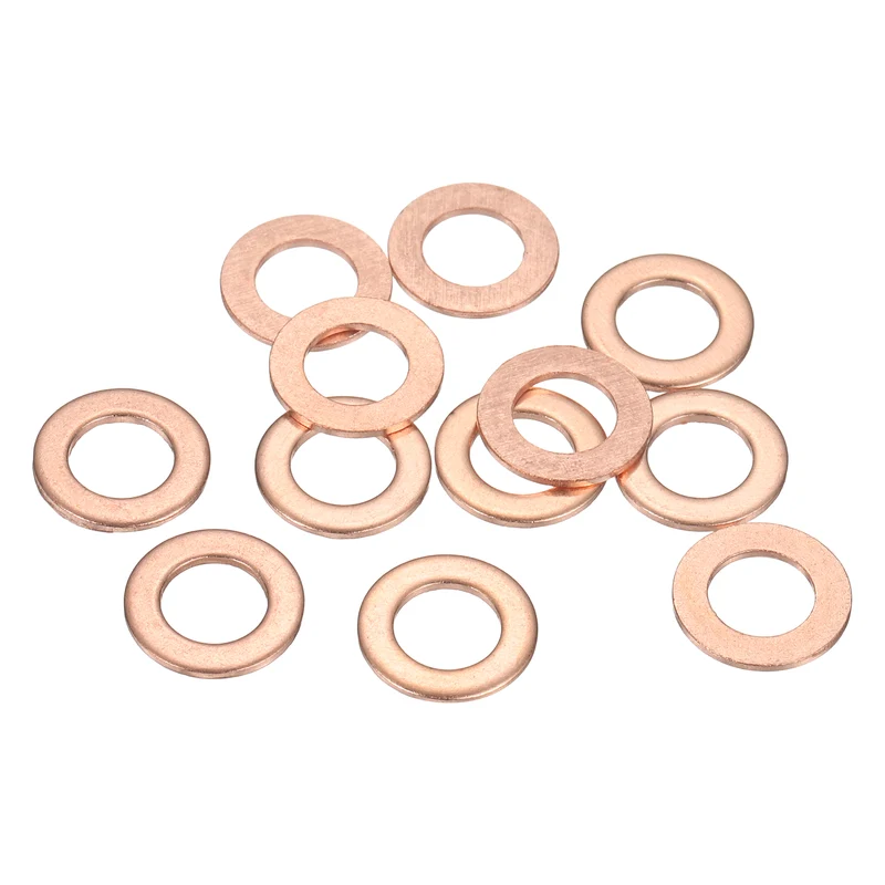 12 Pcs Flat Copper Washers, 8x14x1mm Copper Flat Sealing Crush Ring Washers