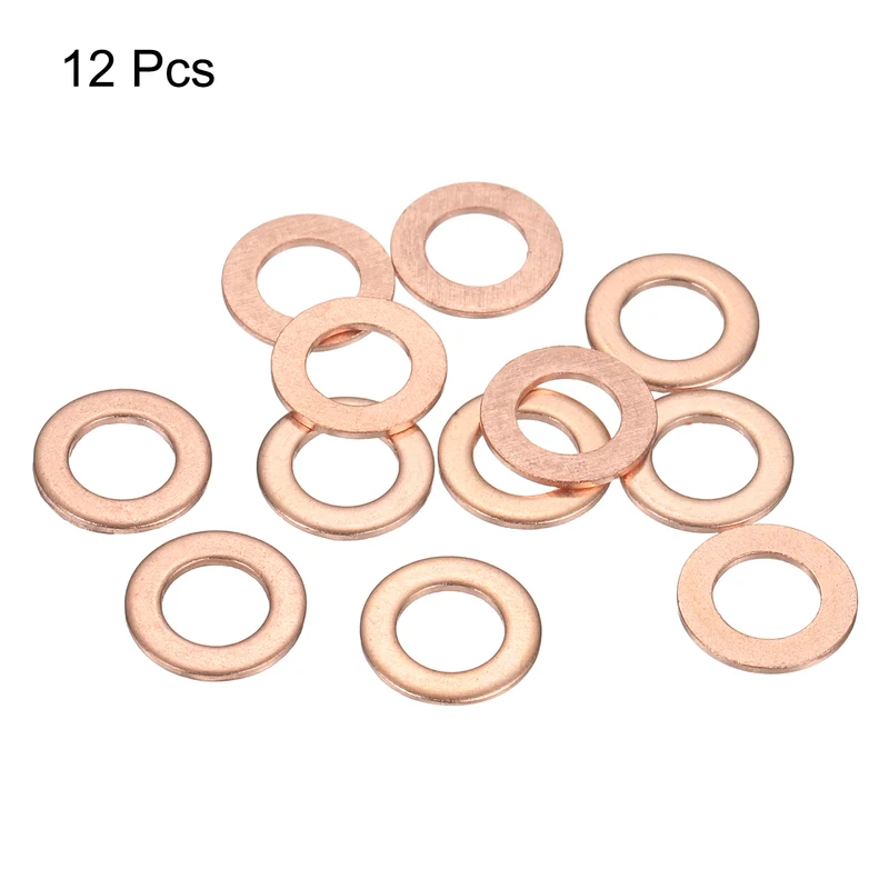 12 Pcs Flat Copper Washers, 8x14x1mm Copper Flat Sealing Crush Ring Washers