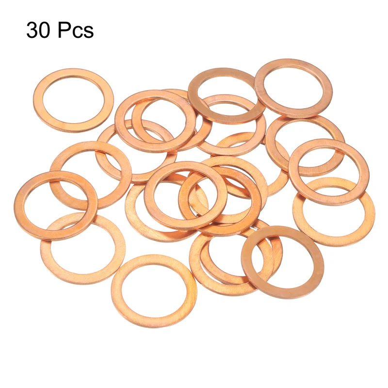 30 Pcs Flat Copper Washers, 22x30x1.5mm Copper Flat Sealing Crush Ring Washers