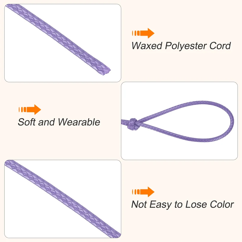 Waxed Cord 2mm Waxed Thread 87 Yard Wax String Leather Cord (Light Purple)