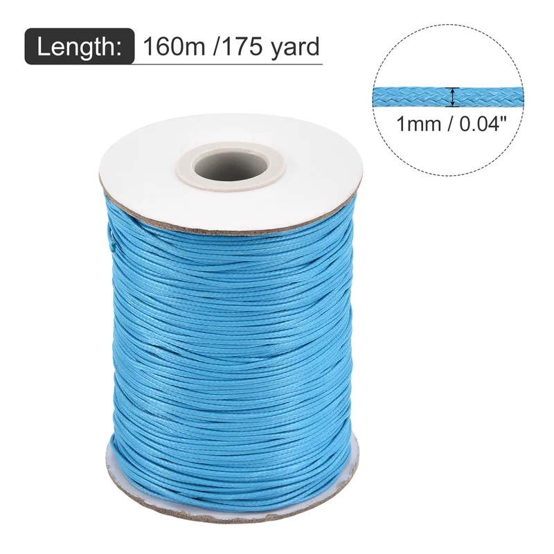Sky Blue 1mm Waxed Cord 175 Yard Wax Bead Thread String for Jewelry Making