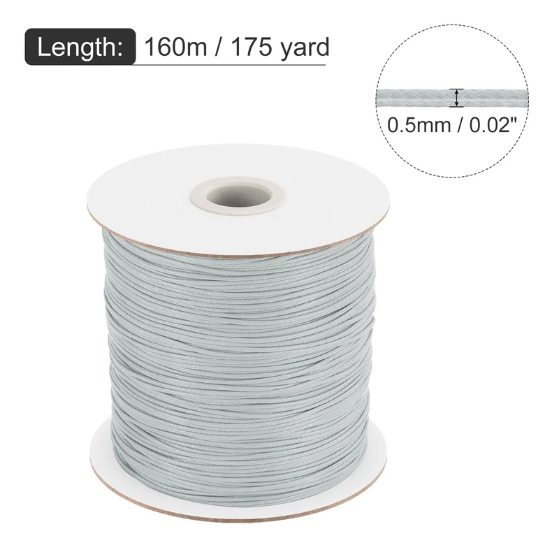 Light Grey 0.5mm Waxed Cord 175 Yard Wax Bead Thread String for Jewelry Making