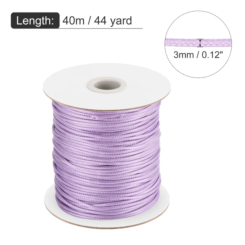Light Purple 3mm Waxed Cord 44 Yard Wax Bead Thread String for Jewelry Making