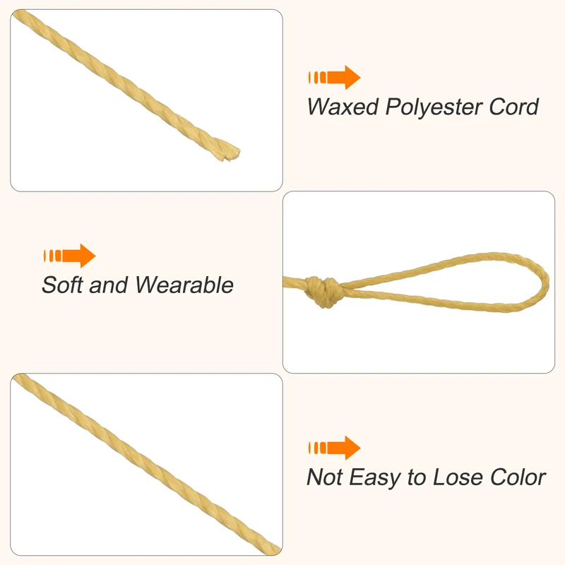 Waxed Cord 0.45mm Waxed Thread 87 Yard Wax String Leather Cord (Golden Yellow)