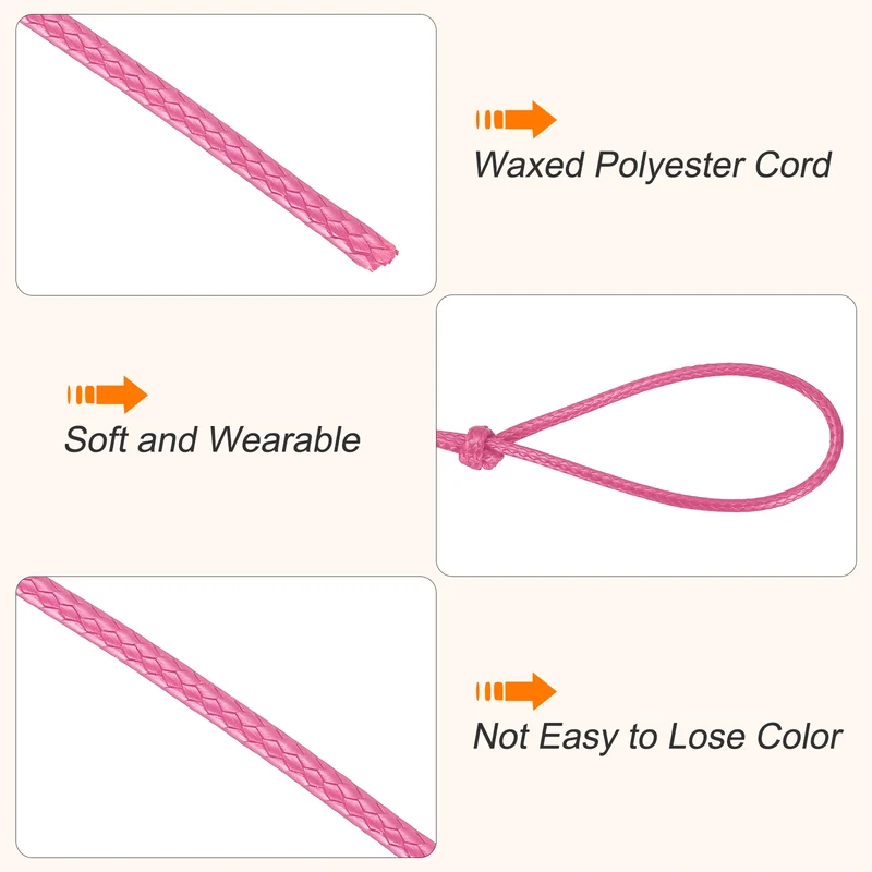 Waxed Cord 2mm Waxed Thread 87 Yard Wax String Leather Cord (Light Rose Red)