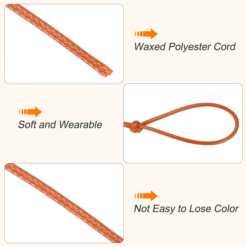 Waxed Cord 3.5mm Waxed Thread 44 Yard Wax String Leather Cord (Orange Red)