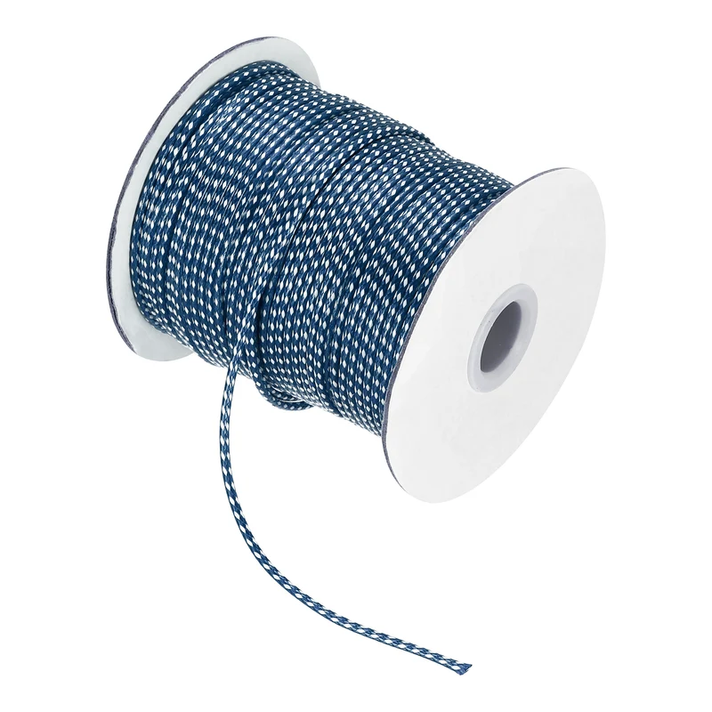 Waxed Cord 2mm Waxed Thread 87 Yard Wax String Leather Cord (Dark Blue/White)