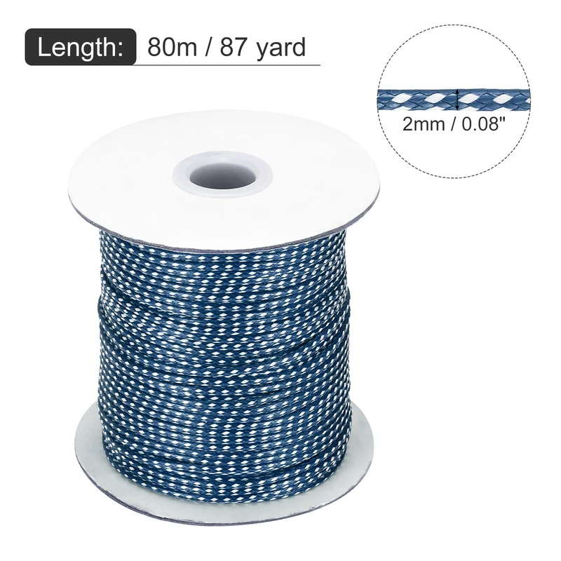 Waxed Cord 2mm Waxed Thread 87 Yard Wax String Leather Cord (Dark Blue/White)