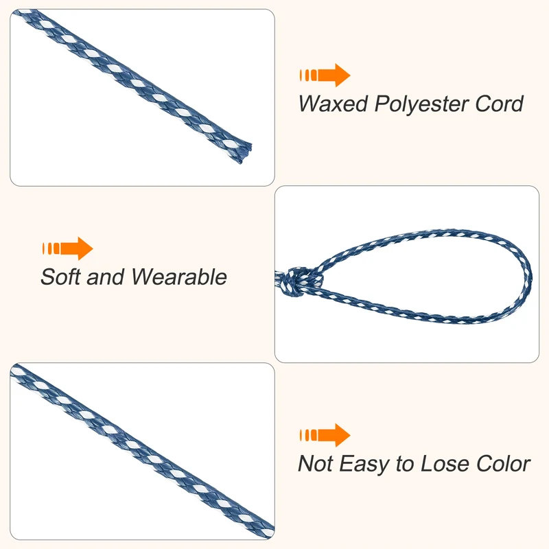 Waxed Cord 2mm Waxed Thread 87 Yard Wax String Leather Cord (Dark Blue/White)