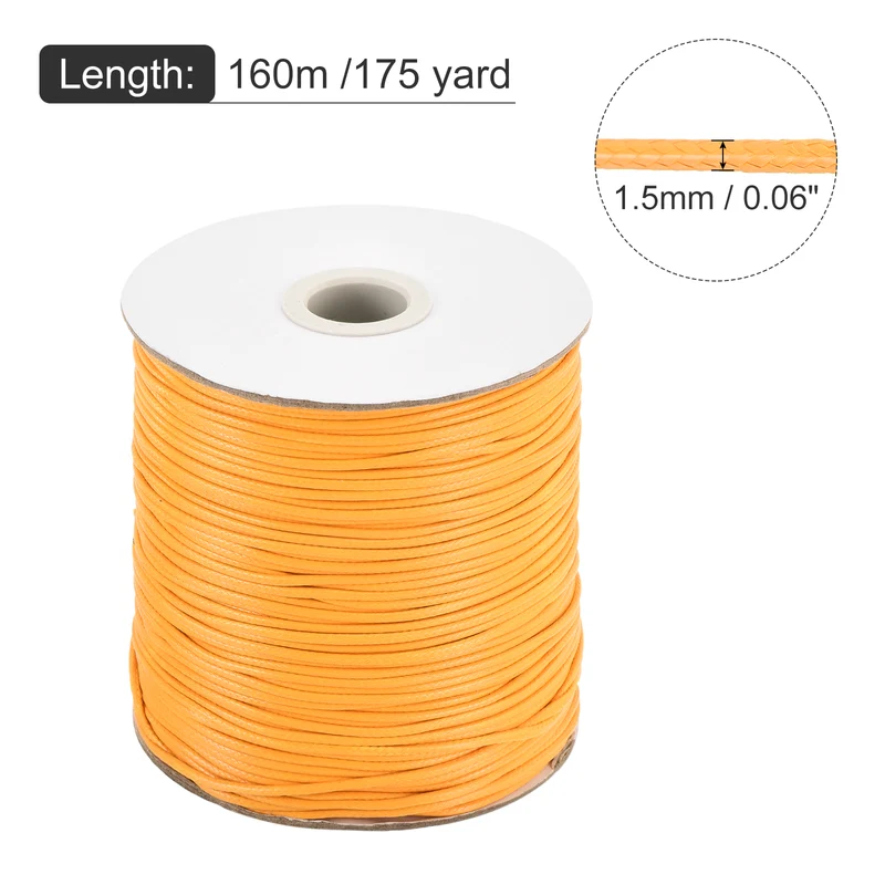 Yellow 1.5mm Waxed Cord 175 Yard Wax Bead Thread String for Jewelry Making