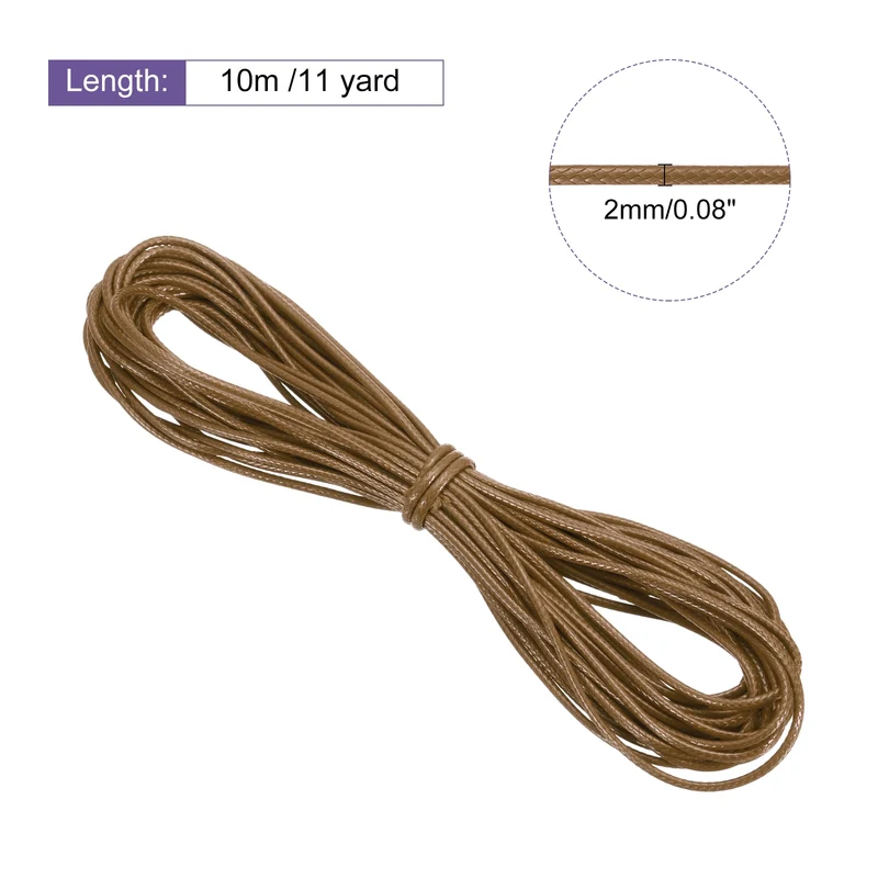 Coffee 2mm Waxed Cord 11 Yard Wax Bead Thread String for Jewelry Make