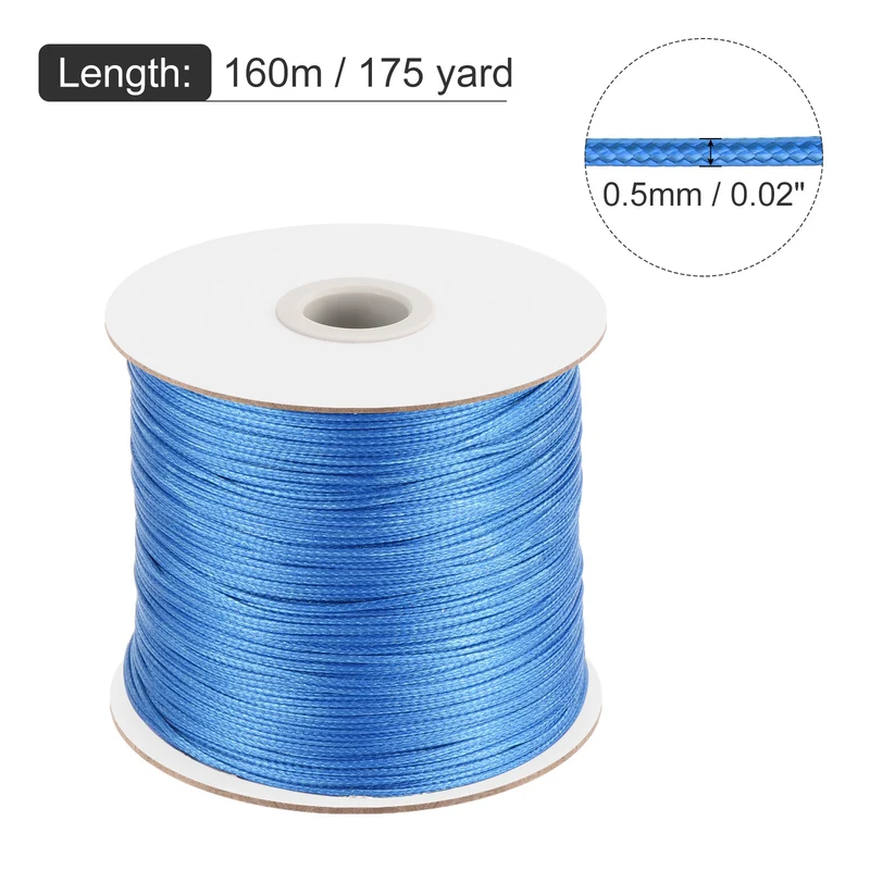 Bright Blue 0.5mm Waxed Cord 175 Yard Wax Bead Thread String for Jewelry Making