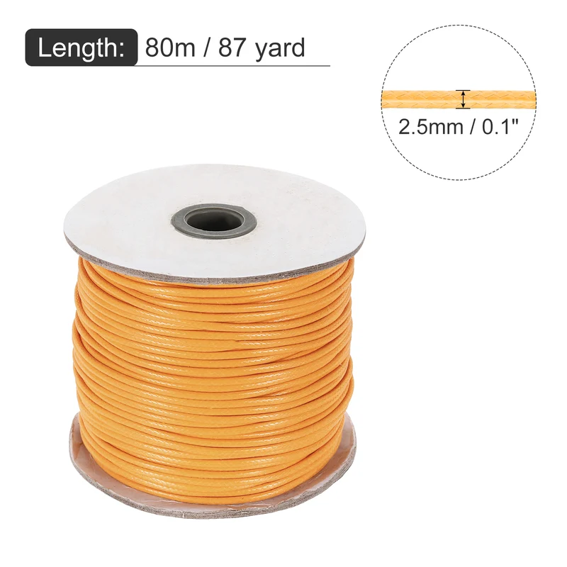 Golden Yellow 2.5mm Waxed Cord 87Yard Wax Bead Thread String for Jewelry Making