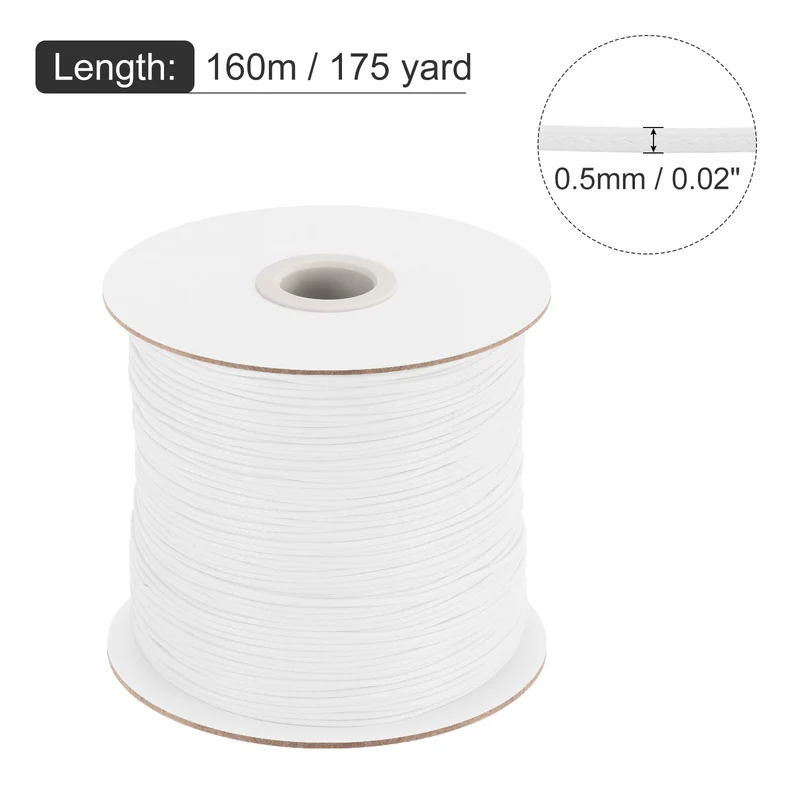 White 0.5mm Waxed Cord 175 Yard Wax Bead Thread String for Jewelry Making