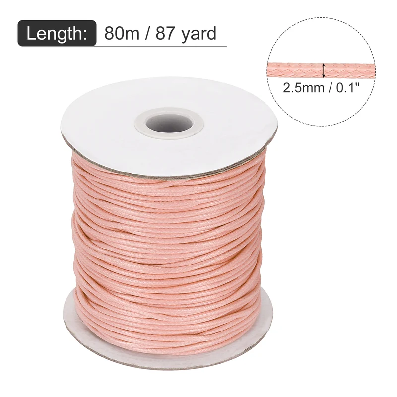 Waxed Cord 2.5mm Waxed Thread 87 Yard Wax String Leather Cord (Korean Pink)