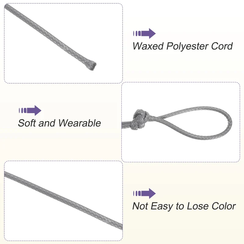 Silver Gray 2mm Waxed Cord 11 Yard Wax Bead Thread String for Jewelry Make
