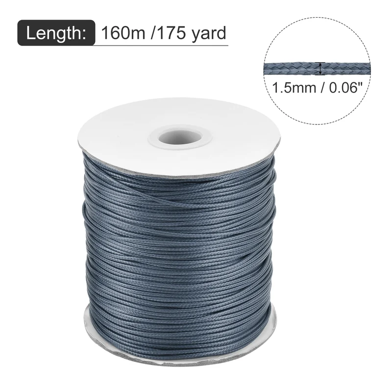 Dark Grey 1.5mm Waxed Cord 175 Yard Wax Bead Thread String for Jewelry Making