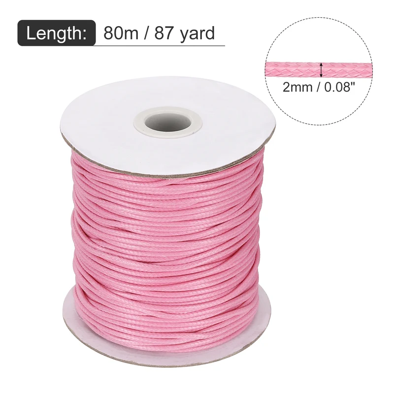 Waxed Cord 2mm Waxed Thread 87 Yard Wax String Leather Cord (Pink)